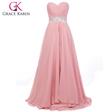 Grace Karin Ladies Strapless Sweetheart Chiffon Long Pink Finery Vestidos de noite CL6202